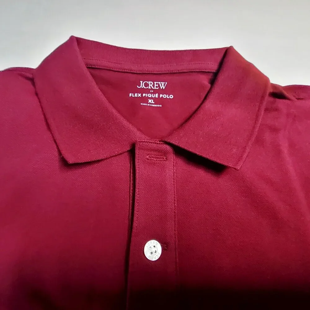 J.Crew Mens Flex Piqué Polo Shirt XL Burgundy Cotton Blend Made In Cambodia - Picture 6 of 12